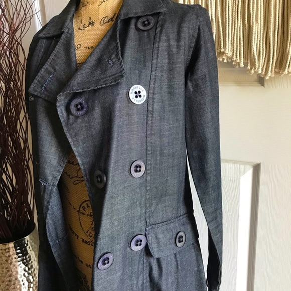 Tailored Denim Trench Coat in Dark Blue - Picture 2 of 9